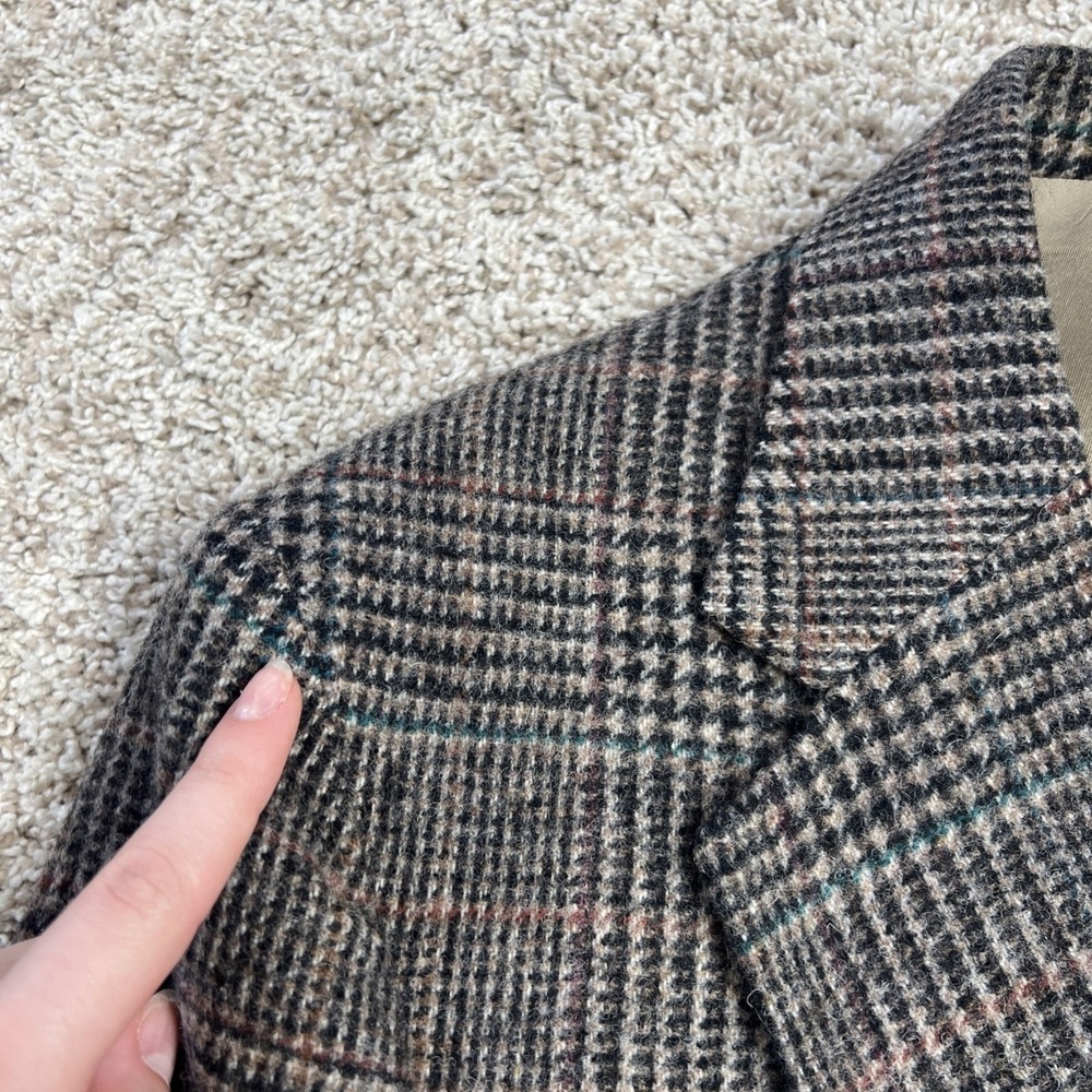 Vintage Hunt Valley Mens 42L Tweed Blazer Glen Check Wool USA Black Multicolored - Picture 3 of 13